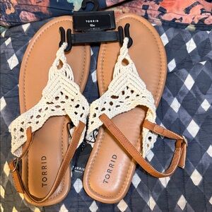 Torrid Tan and Cream Crochet Sandals